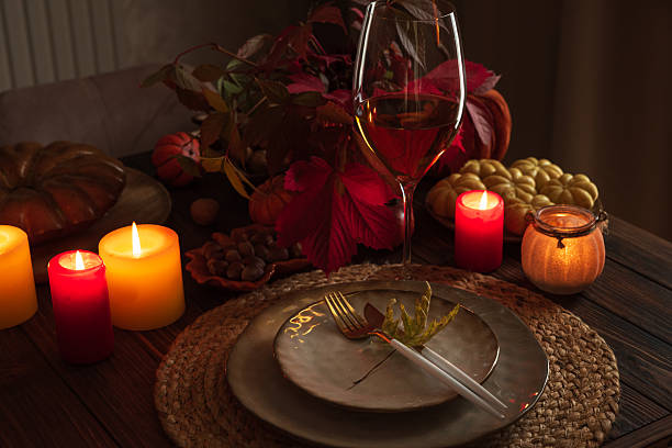 istock Autumn Table Setting with Pumpkins, Candles and Leaf Decor 2235597216