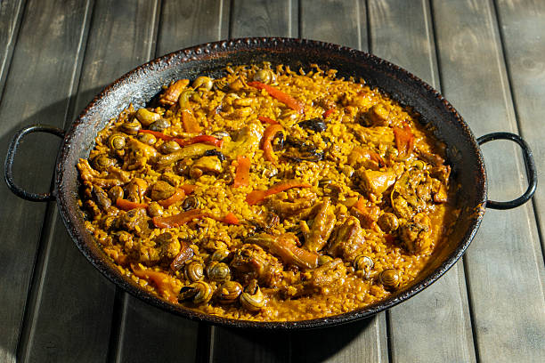 istock A large paella with lots of meat, rice, and vegetables. 2235599355