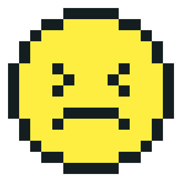 istock Annoyed emoji emoticon pixel art vector, yellow and black outline sad disappointed face, retro 8 bit dissatisfied avatar 2235602343