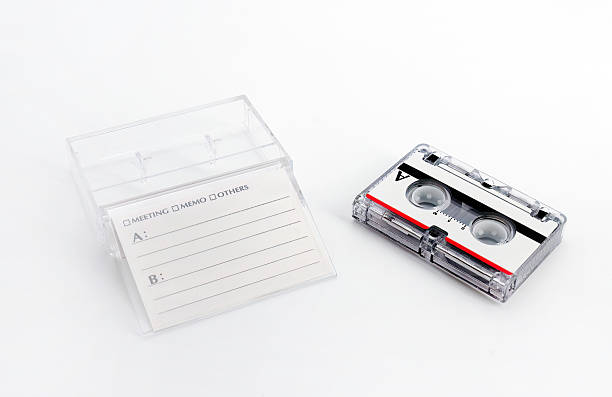 istock Nostalgia, Vintage Microcassette audio recorder tape and cassette box, analog media device, hipster, old fashion audio voice recorder, record and play 2235604544