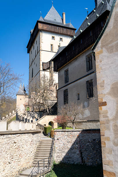 Beautiful view of Karlstejn Castle in the Czech Republic. Beautiful medieval postcard of Karlstejn Castle in the Czech Republic. Medieval villages in the Czech Republic