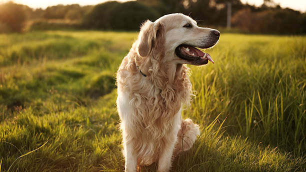 istock Happy Golden Retriever In A Field At Sunset 2235606523