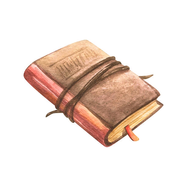 Closed book with leather cover in warm brown shades, hand-painted watercolor illustration perfect for autumn decor, stickers, clipart and cozy seasonal creative projects.