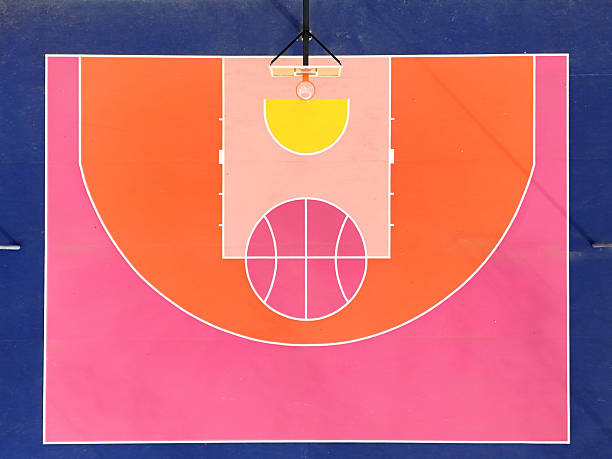 Aerial view of a colorfull outdoor basketball court on a summerday in Aarhus, Denmark