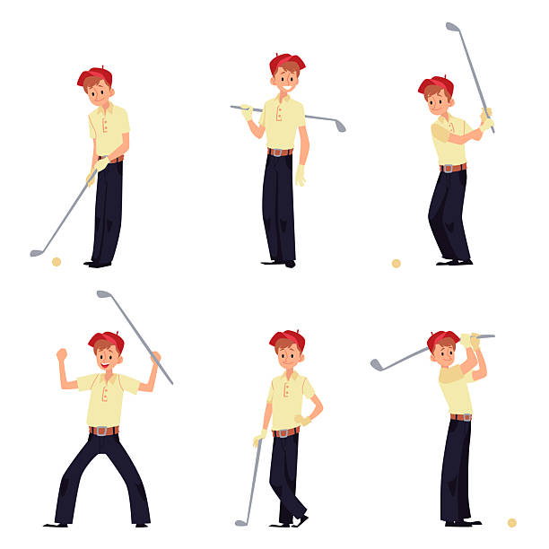 istock Golf player position set. Cartoon golfer man playing sport game 2235618314