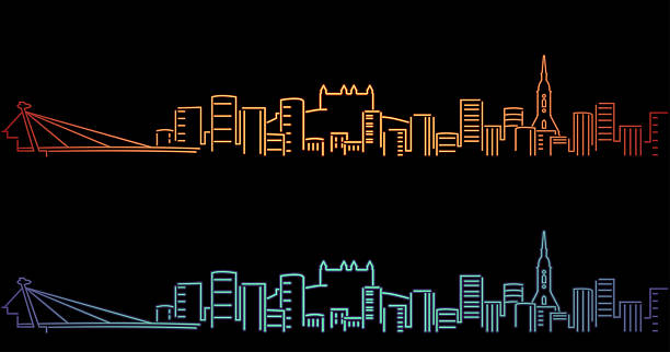 Bratislava Neon Style Simple Skyline on Dark Background