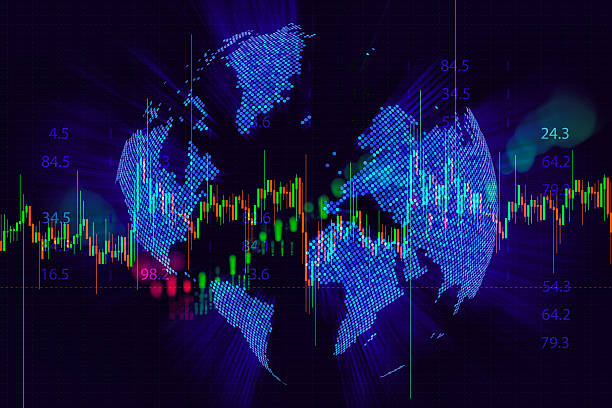 istock High-tech abstract background global financial market interface with world map and digital candlestick chart overlay. Concept for international economics, blockchain and cryptocurrency trading. 2235631677