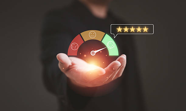 istock Customer satisfaction meter with five star rating and positive feedback concept, showing excellent service quality client trust and successful business reputation in modern digital marketing. 2235642076