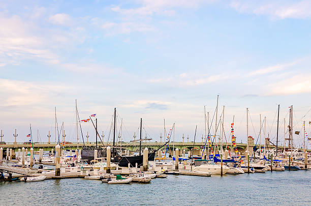 St. Augustine, Florida, USA - April 10, 2015: Boats are docked at the St. Augustine Municipal Marina in St. Augustine, Florida.