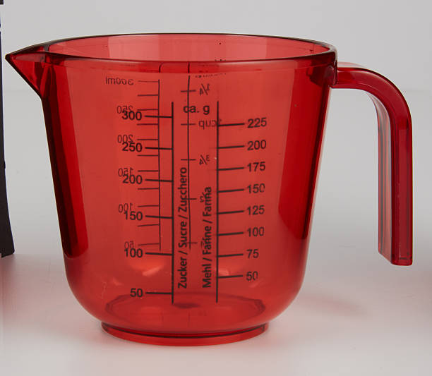 Red measuring cup isolated nature background with clipping path
