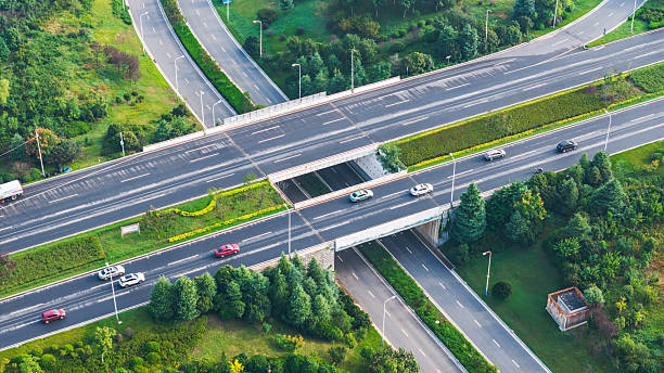 istock Aerial view of an urban highway interchange with multiple roads 2235655852