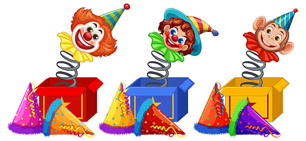 istock Colorful Jack-in-the-Box Toys with Party Hats 2235663983