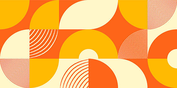 Seamless Scandinavian Geometric Pattern with Retro Swiss Style Shapes. Vector Background of Abstract Circles and Squares for Modern Design, Decorative Artwork, and Creative Prints.