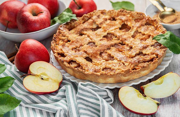 Piece of apple pie on white background