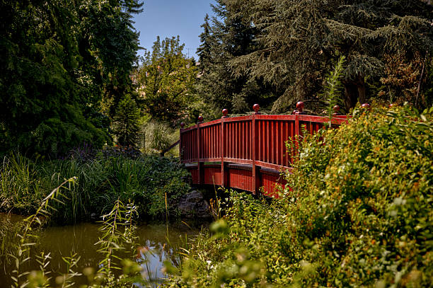 Zagreb, Croatia – July 18, 2025: Tranquil scenes from the Zagreb Botanical Garden, showcasing its shaded pathways, ornamental red pavilions, wooden bridges, and serene lily-covered ponds — a peaceful retreat in the heart of Croatia’s capital.