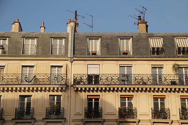 istock Parisian apartment building facade with balconies. 2235685023