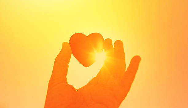 istock Hand holding heart against a sunset sky. 2235686947
