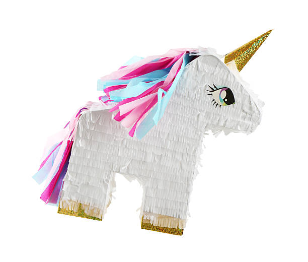 istock Colorful unicorn shaped pinata isolated on white 2235688571