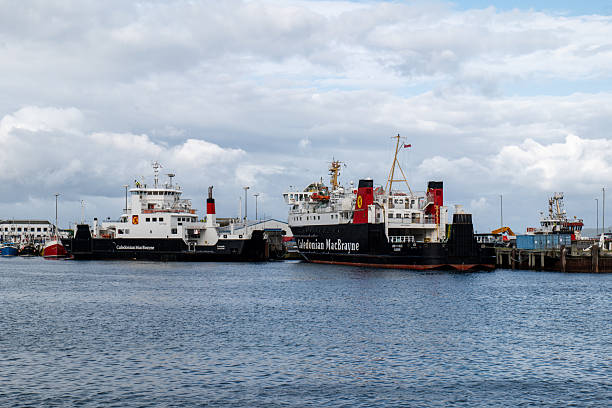 Mallaig, Scotland Jul 26 2025 Mallaig harbour, with two Caledonian MacBrayne ferries docked at the passenger terminal pier