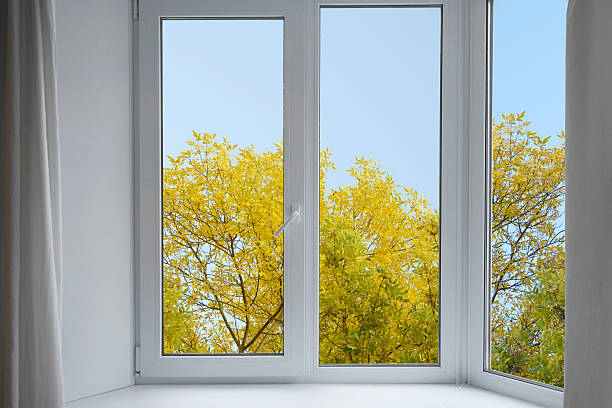istock View from the window on the garden autumn yellow trees. 2235694367