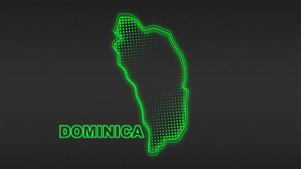 istock Neon Green Dominica Map Outline Futuristic Digital Glow Halftone Illustration 2235694705