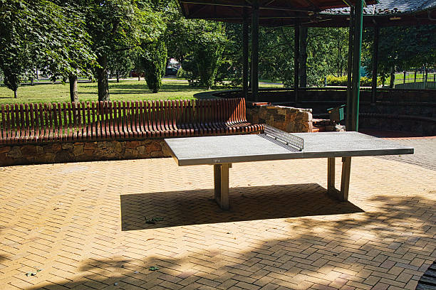 istock A table with a net and a bench in front of it 2235699072