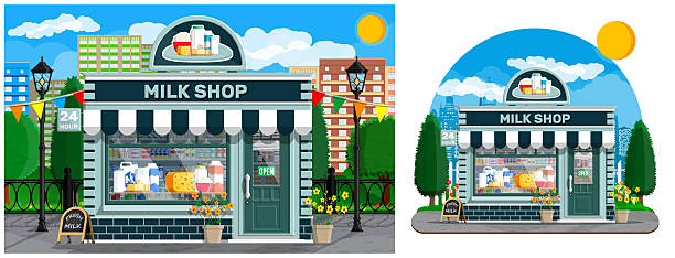 istock Milk shop facade in city street 2235709710