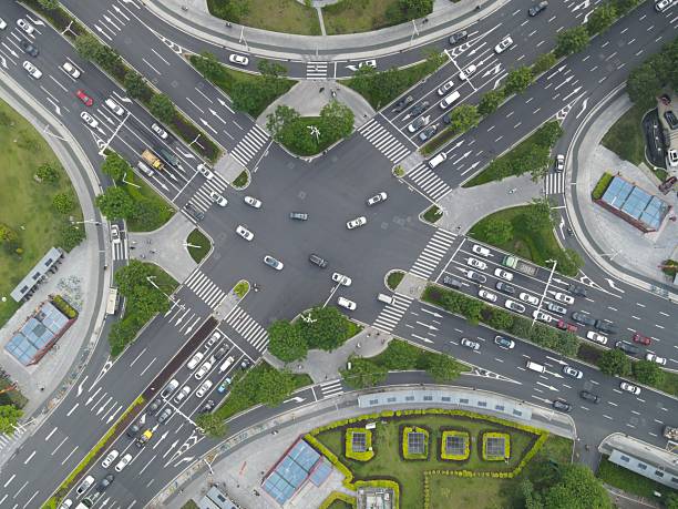 istock Asphalt crossroads with busy traffic 2235718651