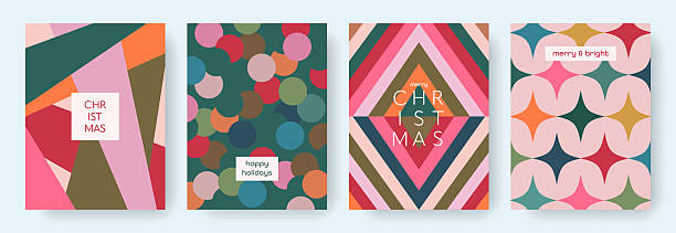 Modern geometric design of Merry Christmas and Happy New Year cards set. Abstract concept templates for holiday decoration. Vintage vector backgrounds for print, poster, banner, ads, cover, invitation