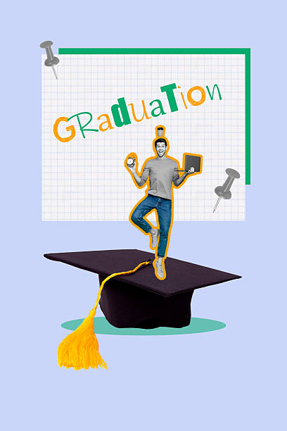 istock Vertical sketch image collage of happy student guy stand master hat graduation sticker diploma bachelor degree education 2235727529