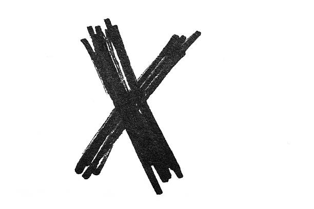 X mark painted with thick red oil paint on white background with clipping path