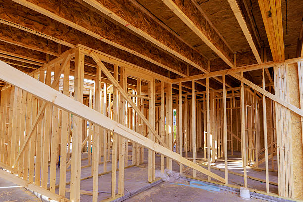 istock Construction project with wooden framing taking place in residential building during works day hours 2235735321