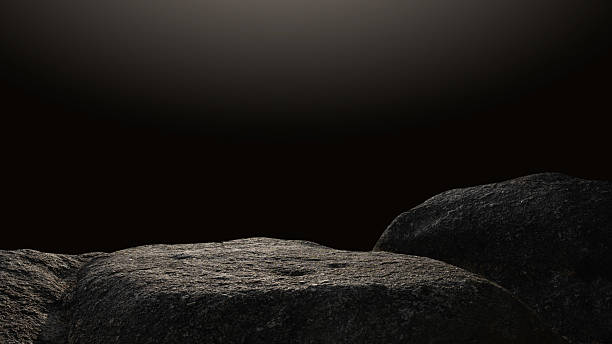 istock Stone, Rock Podium isolated on Dark cement Wall Studio light Backgrounds 2235735403