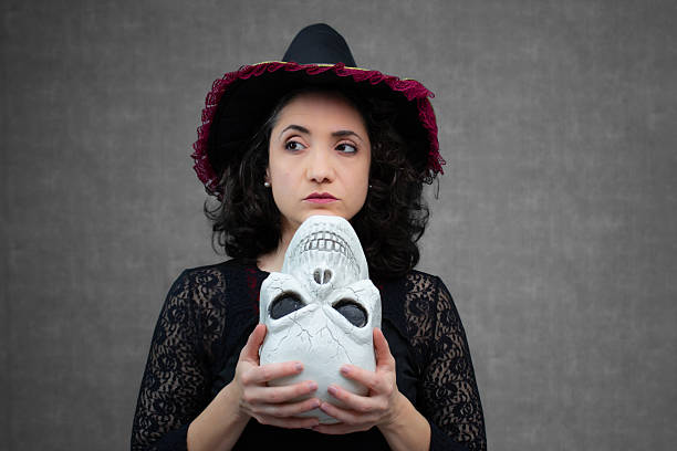 Ideal for Halloween, Day of the Dead, spooky themes and fairy tales villain. Horizontal studio portrait with copy space.