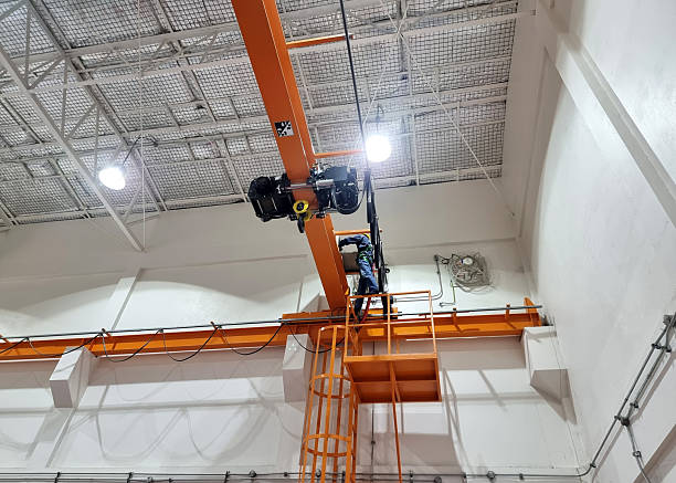 istock The perspective of single-girder overhead crane for inspection before test run without load. 2235741328