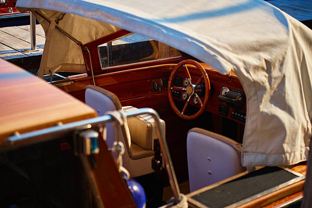 istock Interior of wooden motor boat 2235742661