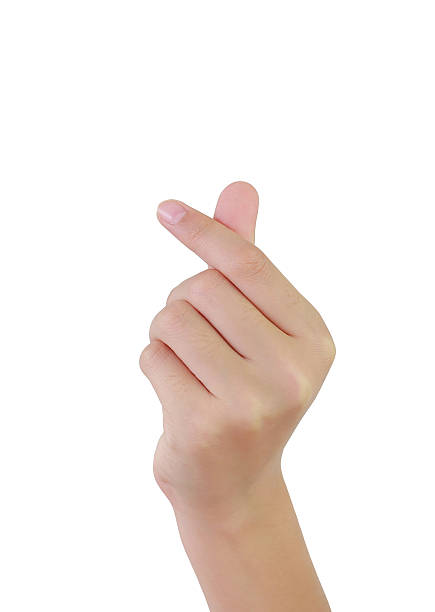 istock Hand making finger heart showing mini love gesture isolated on white studio background. Finger hand girl with clipping path. 2235743357