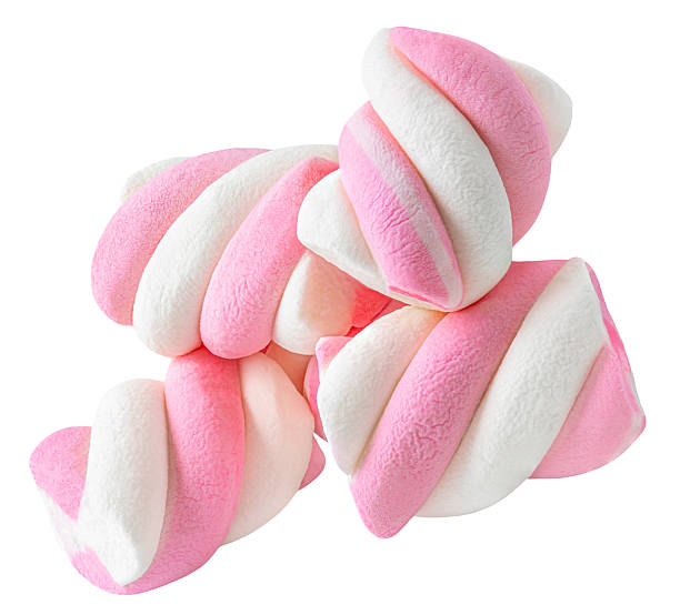 istock Many yummy colorful Marshmallows flying on white background. Isolated Flying Marshmallows. Levitating  sugary marshmallows top view, flat lay 2235747953