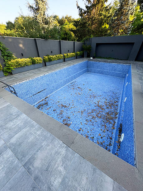 Empty Swimming pool with leaves fell
