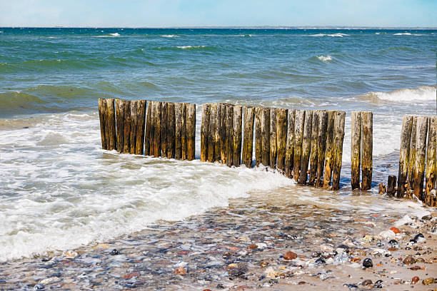 istock Wooden groyne protecting beach from ocean waves erosion 2235752303