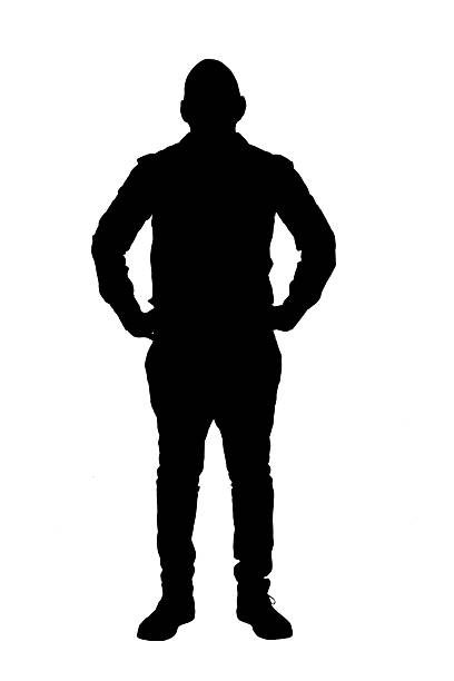 istock silhouette of a front view of a man arms akimbo on white background 2235758681