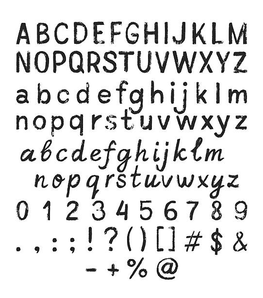 istock Lowercase and uppercase letters of English alphabet, numbers and punctuation marks chalk texture font vector calligraphy 2235762366