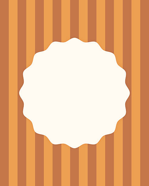 Vector illustrated striped background in pumpkin spice shades that evoke warm fall vibes. Abstract white circular squiggle edge burst shape in foreground with copy space for added text. Background is 4:5 vertical aspect ratio.