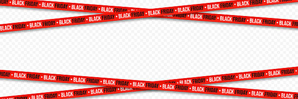 istock Black Friday ribbons. Crossed red ribbons and tapes with text on a transparent background. Black Friday sale banner with space for text 2235763927