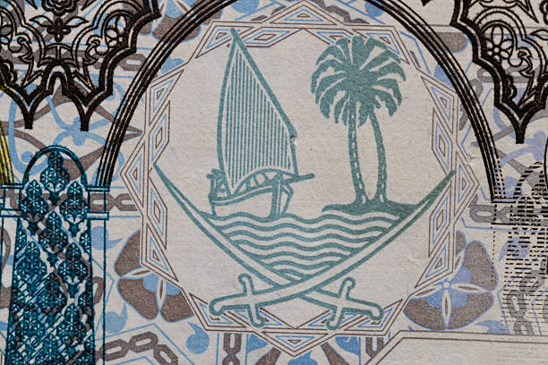 Macro Shot of One Riyal Inscription on Banknote