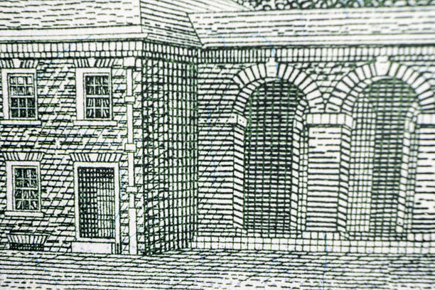 Macro Shot of Independence Hall on 100 Dollar Bill