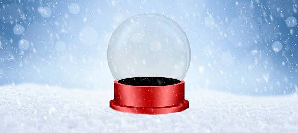 istock Christmas empty glass snow globe stands on snowy background, blue blurry bokeh background. Realistic 3D design of Christmas magical snow globe 2235773026