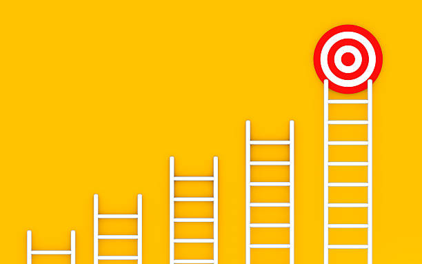 Target Ladder Achievement Concept on Orange Background