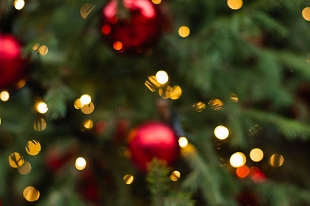 istock Blurred Christmas tree with golden garland and red balls. Abstract pattern. Xmas. 2235775774