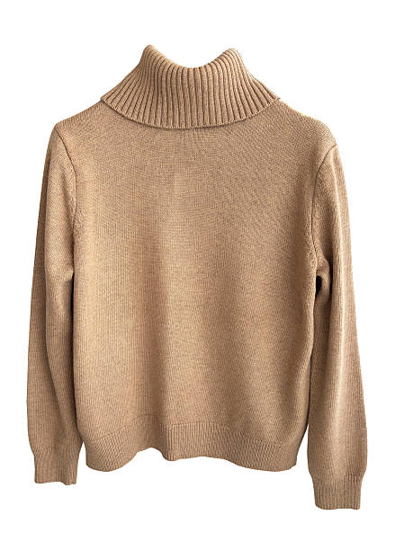 istock Brown women's jumper with a stand-up collar on a white background. 2235777691